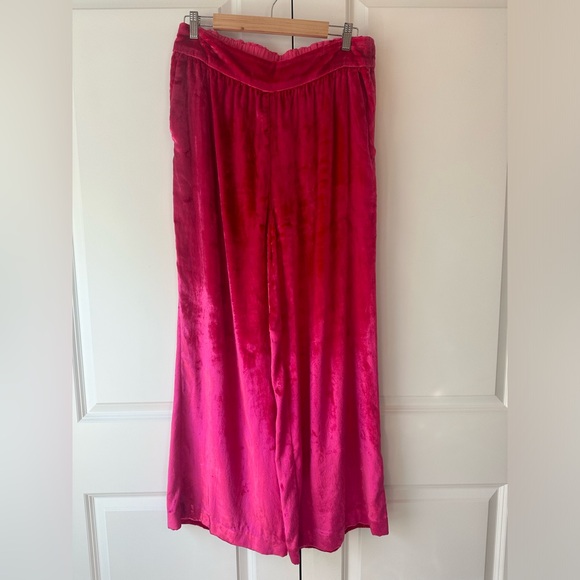 Anthropologie Maeve Anastacia Velvet Wide Leg Pant in Pink (Size M) - Picture 2 of 11